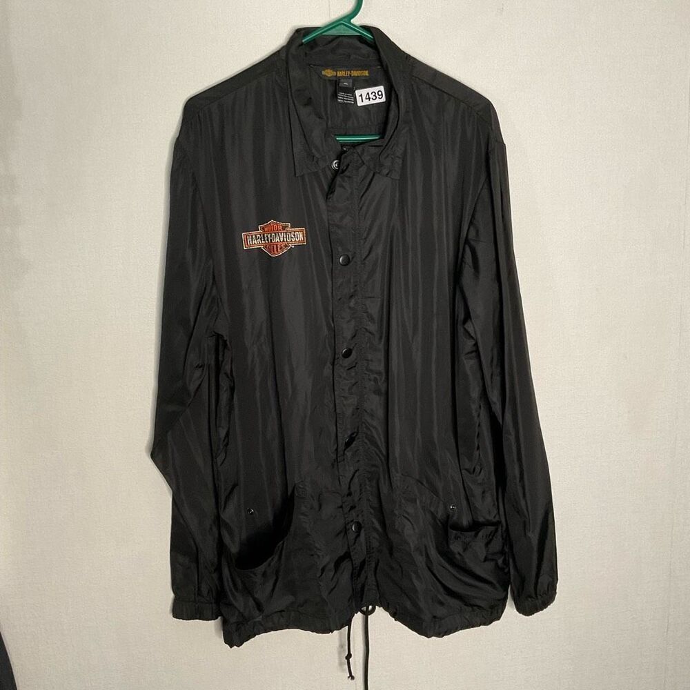 Harley Davidson Winged‎ Graphic Men's XL Black Nylon Windbreaker Rain Jacket